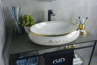 Раковина Gid Nc472 52222 накладная белая / золото 60x41x15